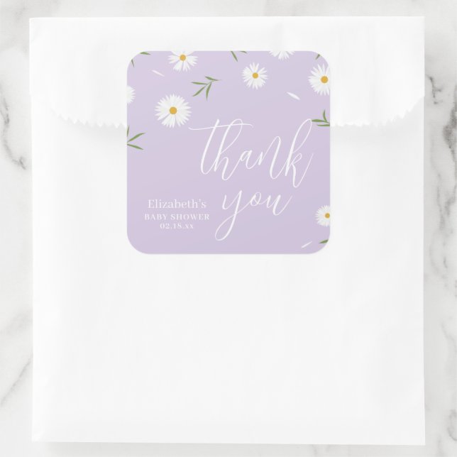 Sticker Carré Simple élégante marguerite blanche Baby shower Mer (Sac)
