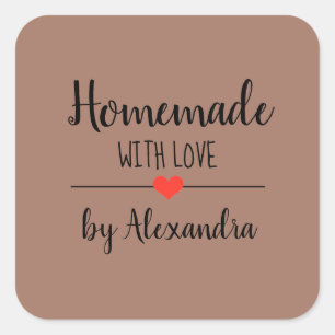 Sticker Carré Simple fait maison avec script brun amour personna