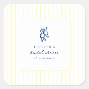 Sticker Carré Simple Favori de Mariage Blue & Yellow Lemons