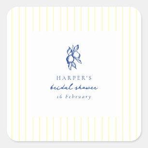 Sticker Carré Simple Favori de Mariage Blue & Yellow Lemons