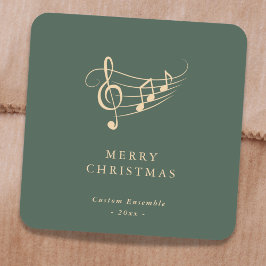 Sticker Carré Simple Gold Music Notes Christmas Green