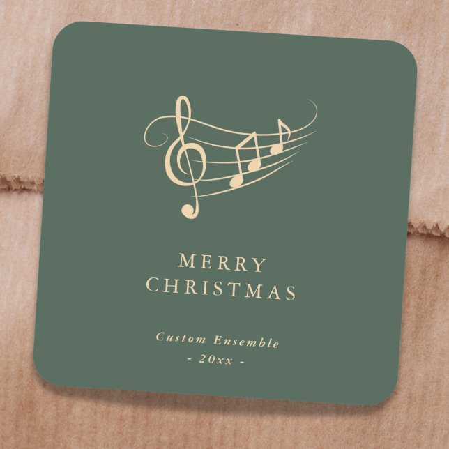 Sticker Carré Simple Gold Music Notes Christmas Green (Créateur téléchargé)