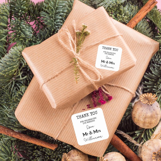 Sticker Carré Simple, M. Et Mme Merci Noir Et Blanc (Holiday Gifts)