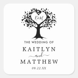Sticker Carré Simple Mariage de l'arbre cardiaque du Monogramme 