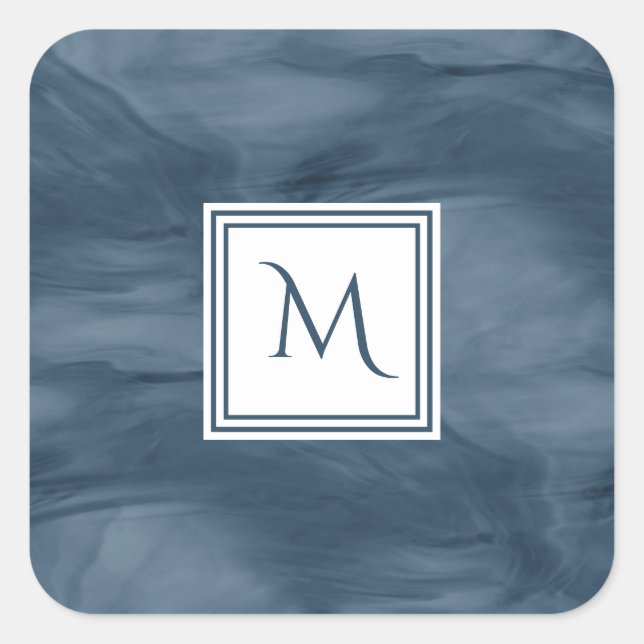 Sticker Carré Simple Marine Bleu Marbre subtil Monogramme modern (Devant)