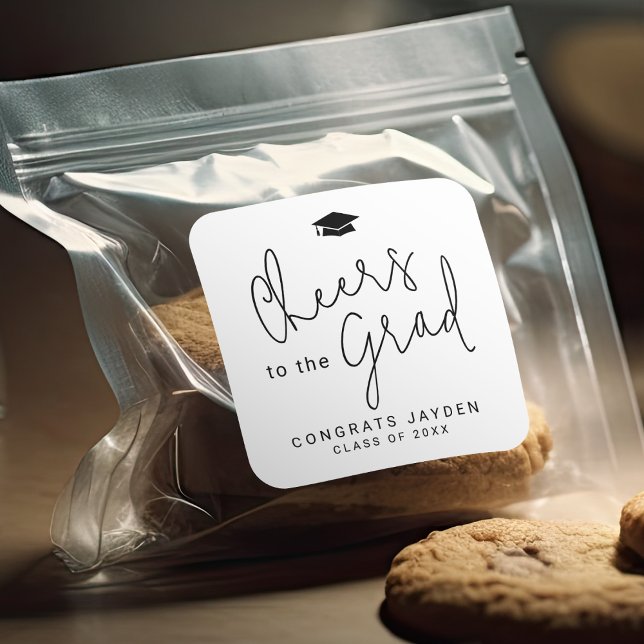 Sticker Carré Simple Moderne Script encourage les diplômés (Simple Modern Script Cheers Graduate Square Sticker)