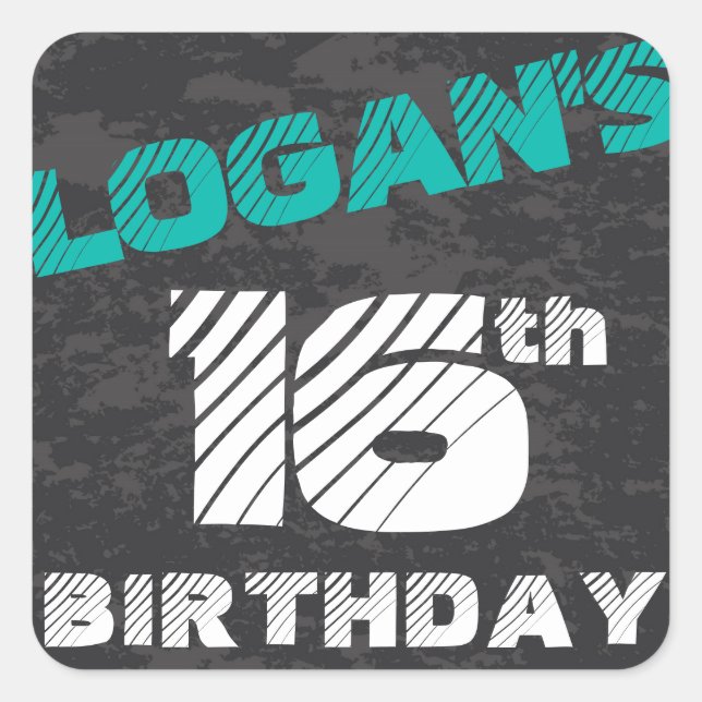 Sticker Carré Simple moderne Turquoise gris et noir Anniversaire (Devant)