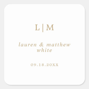 Sticker Carré Simple Monogramme Or Élégant Mariage Antique
