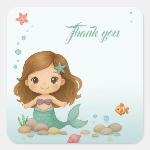 Sticker Carré Simple petite sirène mignonne