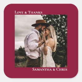 Sticker Carré Simple Photo Cranberry Red Love & Merci Mariage