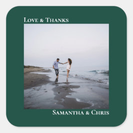 Sticker Carré Simple Photo Emerald Green Love & Merci Mariage