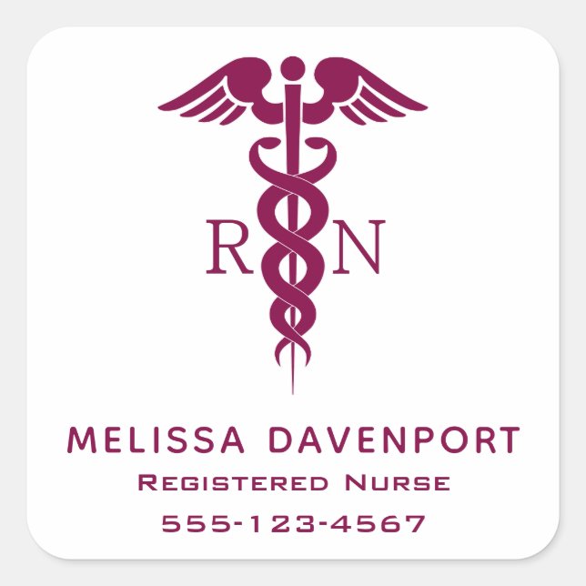 Sticker Carré Simple Red Caduceus Infirmière inscrite (Devant)