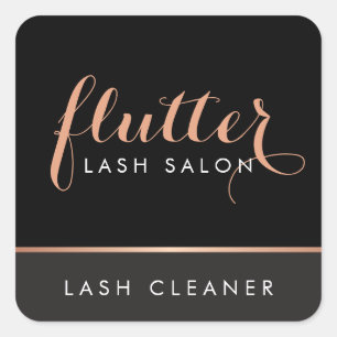 Sticker Carré Simple Rose Gold Lash Salon Logo Noir