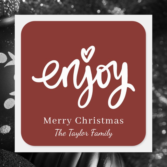 Sticker Carré Simple Rouge & Blanc Minimal Cuisson de Noël  (Créateur téléchargé)