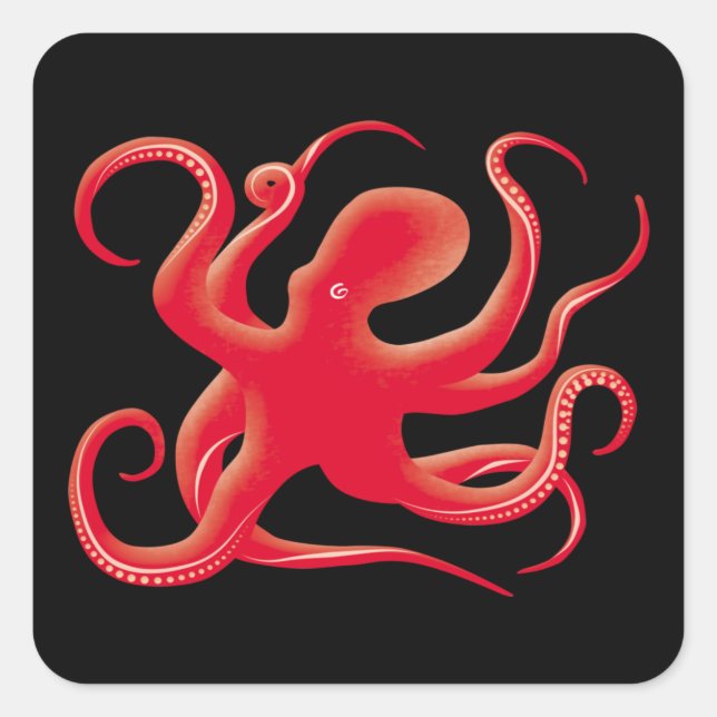 Sticker Carré Simple rouge vectoriel art octopus Silhouette (Devant)