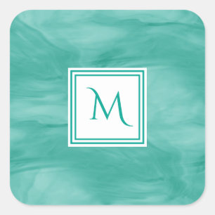 Sticker Carré Simple Turquoise Vert subtil marbre Moderne Monogr
