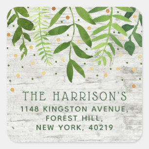 Sticker Carré Simply Chic Greenery & Gold Adresse de retour