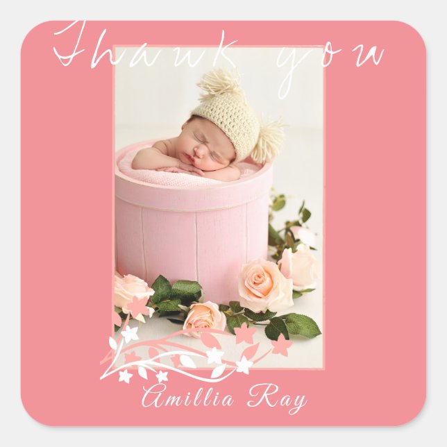 Sticker Carré Simply Sweet Rose Baby Girl Photo Merci (Devant)