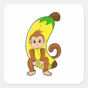 Sticker Carré Singe à la banane