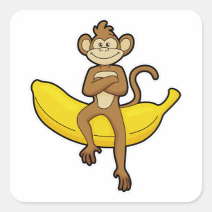 Sticker Carré Singe à la banane