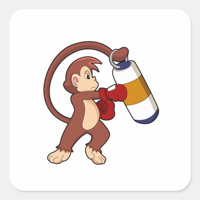 Sticker Carré Singe à la boxe avec sac de poinçonnage (Devant)