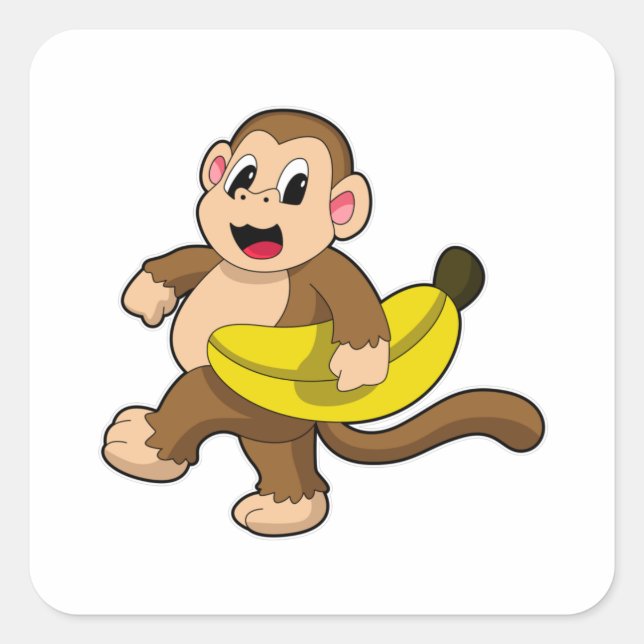 Sticker Carré Singe à la course avec banane (Devant)
