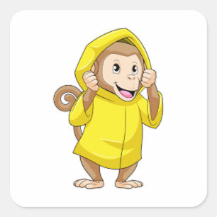 Sticker Carré Singe à la pluie avec Raincoat