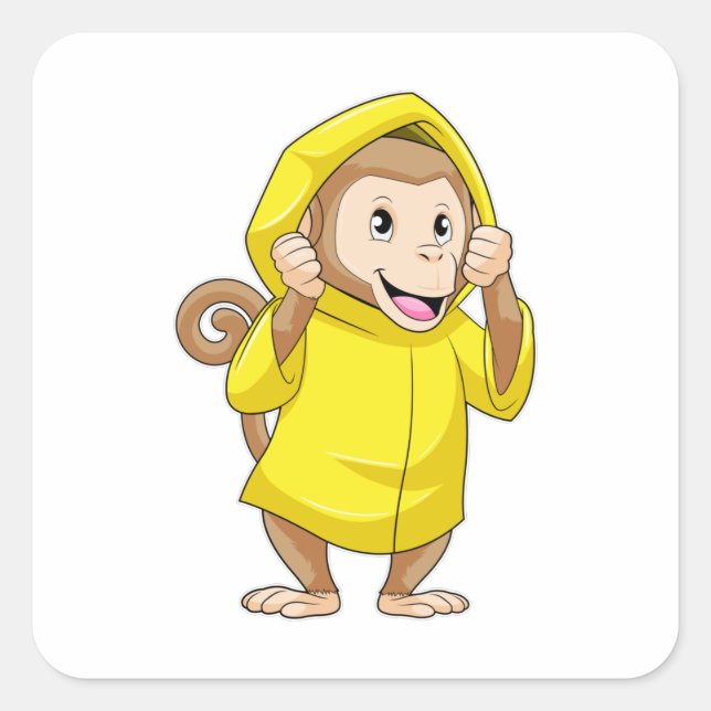 Sticker Carré Singe à la pluie avec Raincoat (Devant)
