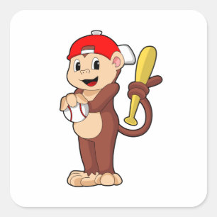 Sticker Carré Singe au baseball avec batte de baseball