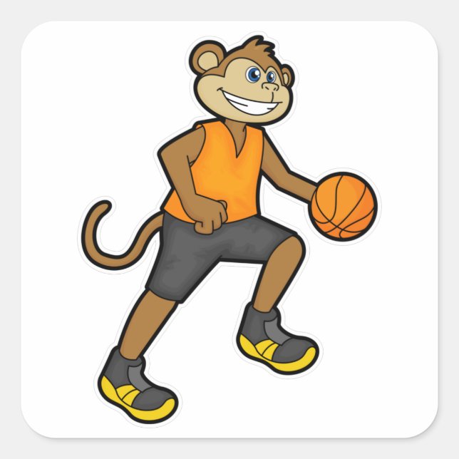 Sticker Carré Singe au basketball (Devant)