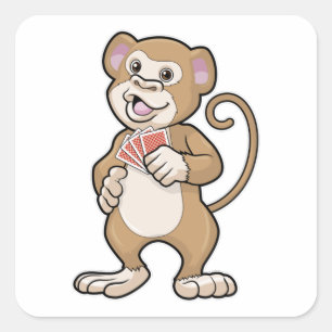 Sticker Carré Singe au Poker avec cartes de Poker