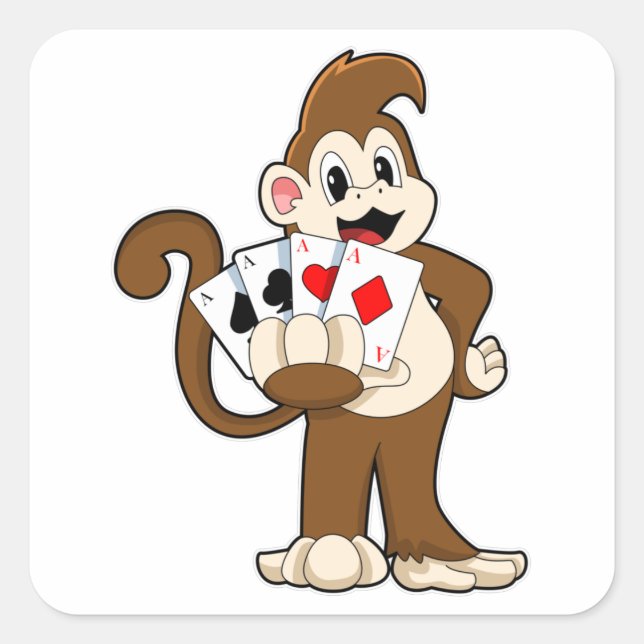 Sticker Carré Singe au Poker avec cartes de Poker (Devant)
