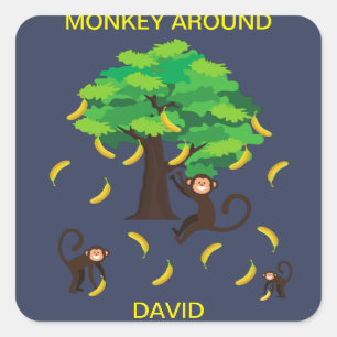 Sticker Carré "Singe autour" Singes allant des bananes