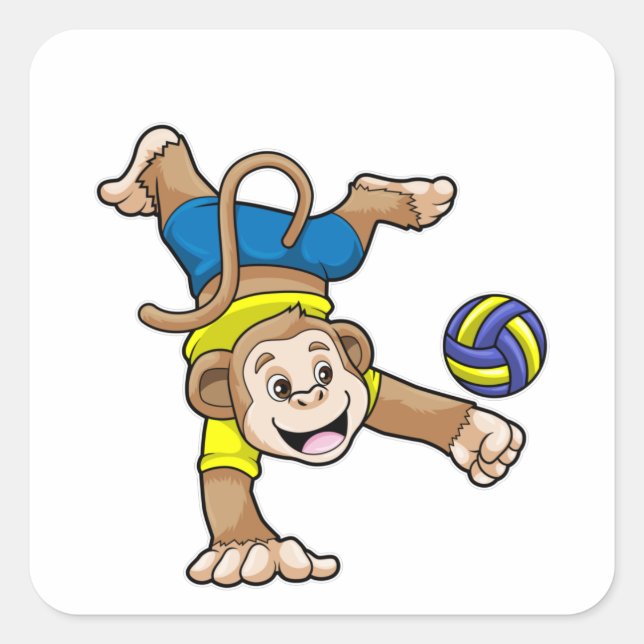 Sticker Carré Singe aux sports avec volleyball (Devant)