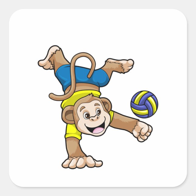 Sticker Carré Singe aux sports avec volleyball (Devant)