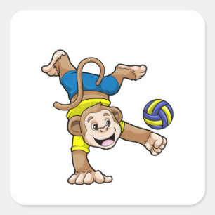 Sticker Carré Singe aux sports avec volleyball