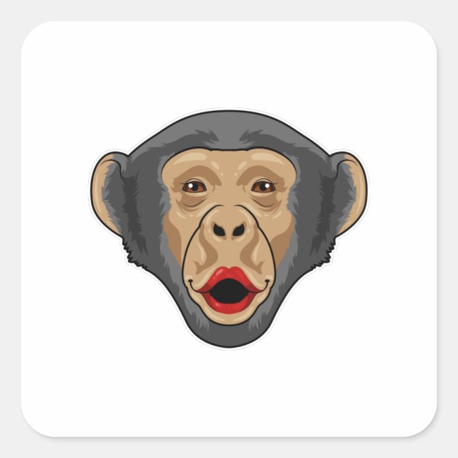 Sticker Carré Singe avec bouche baisée (Devant)