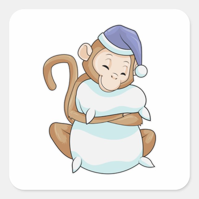 Sticker Carré Singe avec Coussin et tête de lit (Devant)