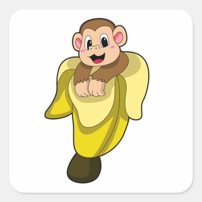 Sticker Carré Singe avec écorce de banane (Devant)