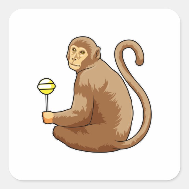 Sticker Carré Singe avec Lollipop (Devant)
