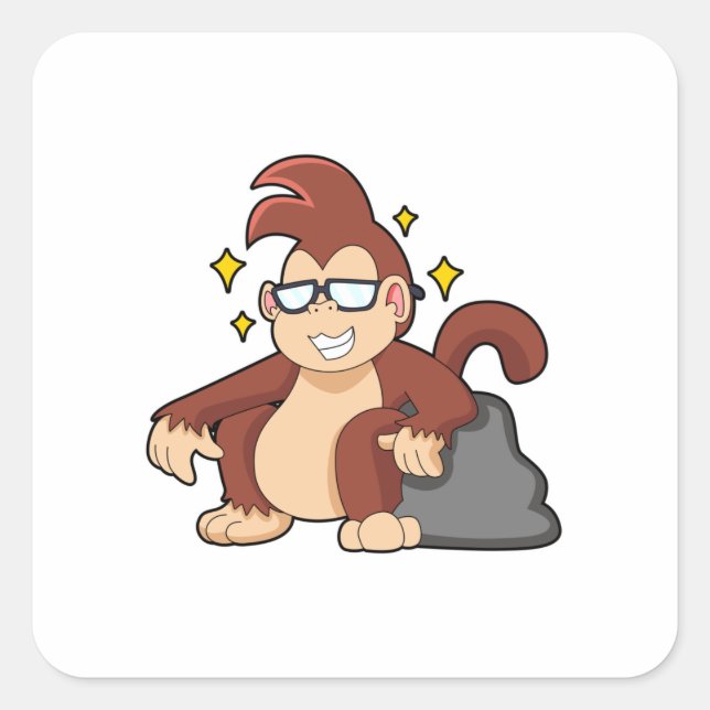 Sticker Carré Singe avec lunettes de soleil (Devant)
