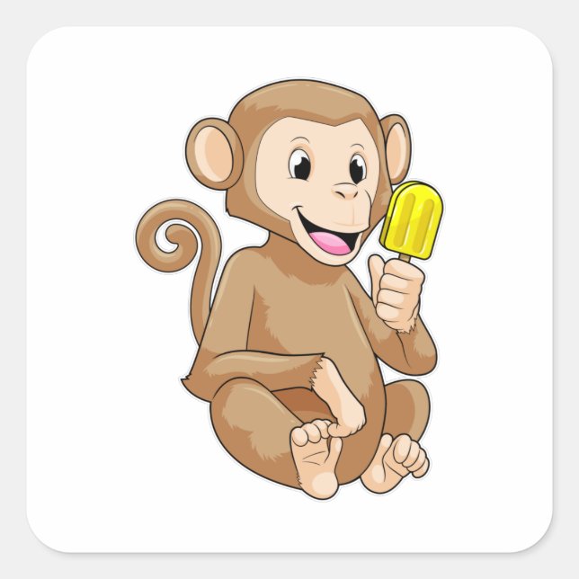 Sticker Carré Singe avec Popsicle (Devant)