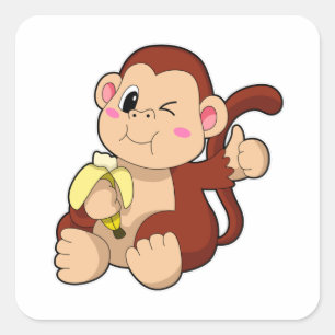 Sticker Carré Singe bébé avec banane