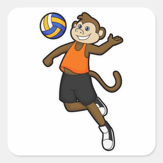 Sticker Carré Singe comme joueur de volleyball avec volleyball (Devant)