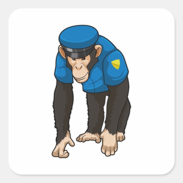 Sticker Carré Singe comme policier avec Uniforme (Devant)