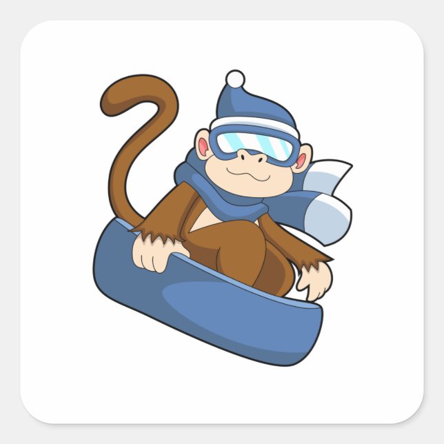 Sticker Carré Singe comme Snowboardeur avec Sonowboard.PNG (Devant)