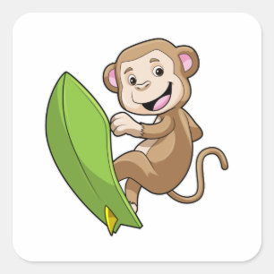 Sticker Carré Singe comme surfeur avec Surfer
