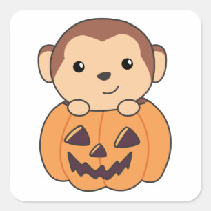 Sticker Carré Singe En Citrouille Orange Koalas Halloween Singes