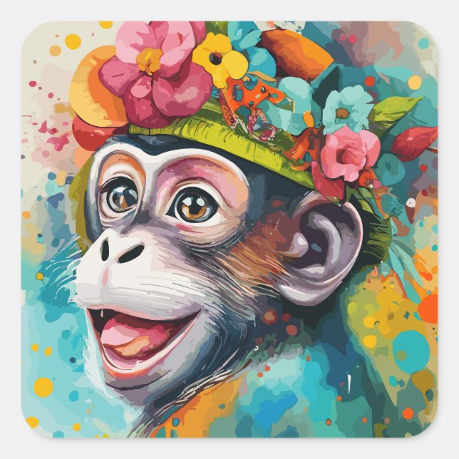 Sticker Carré Singe souriant (Devant)