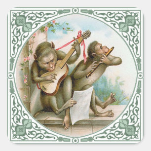 Sticker Carré Singes anthropomorphes jouant de la musique